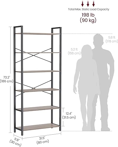 Miniatura 84 de VASAGLE Estantería de 6 niveles, estantería con marco de acero, estante para libros para sala de estar, oficina en casa, estudio, 11.8 x 15.7 x 73.2