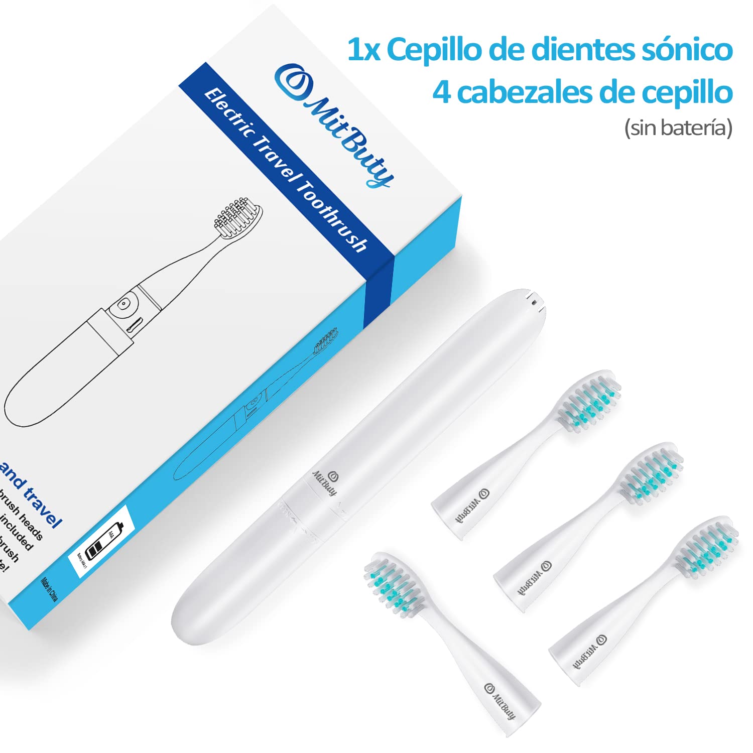 Cepillo de dientes eléctrico de viaje con 4 cabezales de repuesto, Cepillo de dientes eléctrico Sonic, resistente al agua, ideal para el cuidado bucal diario durante viajes de negocios y vacaciones