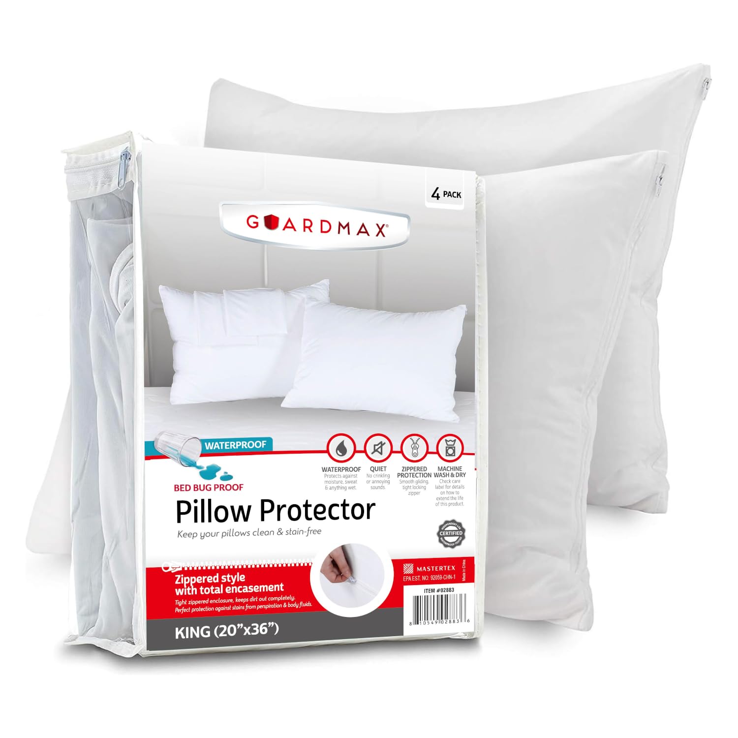 Guardmax King Size Pillow Covers with Zipper - Waterproof Pillow Covers Bed Bug Proof Pillow Covers - Protects against Allergens, Dust Mites and Bugs