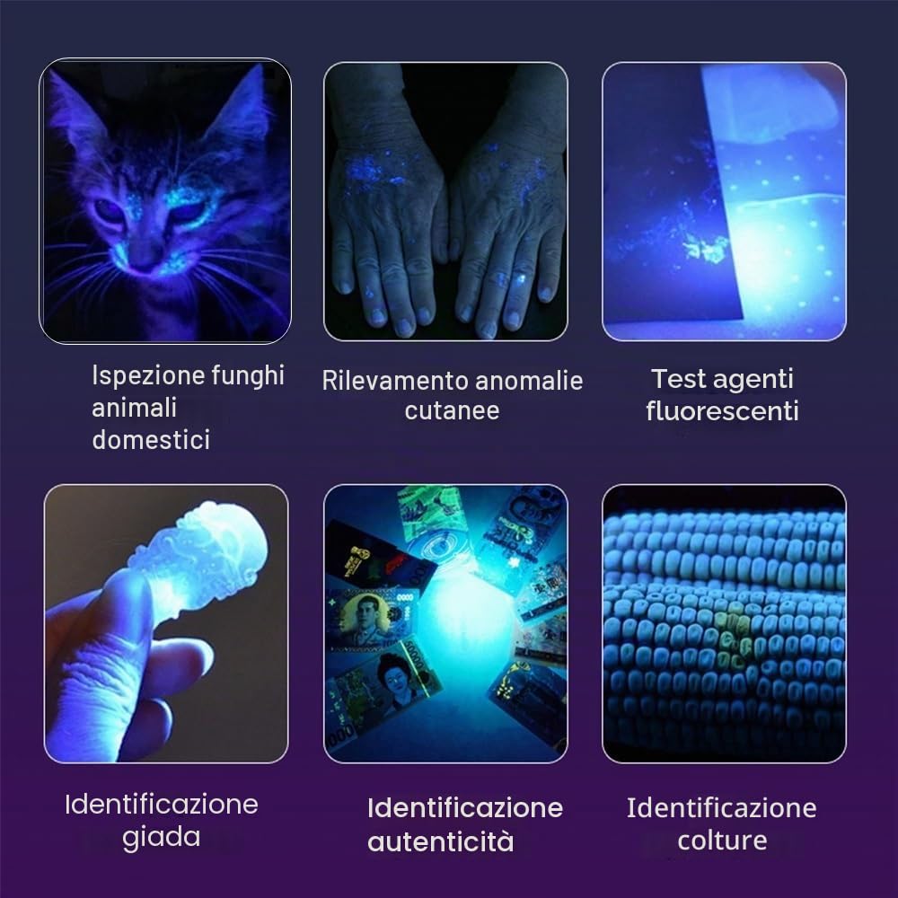 Alonefire SV127 Torcia UV LED Piccolo Professionale 395nm USB C Ricaricabile Mini Lampada Ultravioletti per Resina, Pesca, Fluoresceina, Rilevatore di Urina,Minerali con Batteria Incorporata