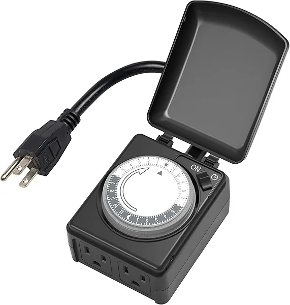 BN-LINK 24 Hour Heavy Duty Mechanical Timer, Outdoor Timer Outlet Waterproof with 15 Minutes Intervals, 2 Grounded Outlets for Christmas Lights Pool Pump,15A 1/2HP, ETL Listed