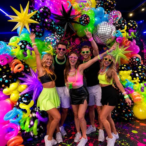 Image of 231Pcs Neon Balloons Arch Garland Kit with Glow in the Dark Balloons & 260 Balloon, Neon Balloon Arch Kit for Back to 80s 90s DISCO Birthday Party Fiesta Let's Glow Party Rock Roll Party Decor