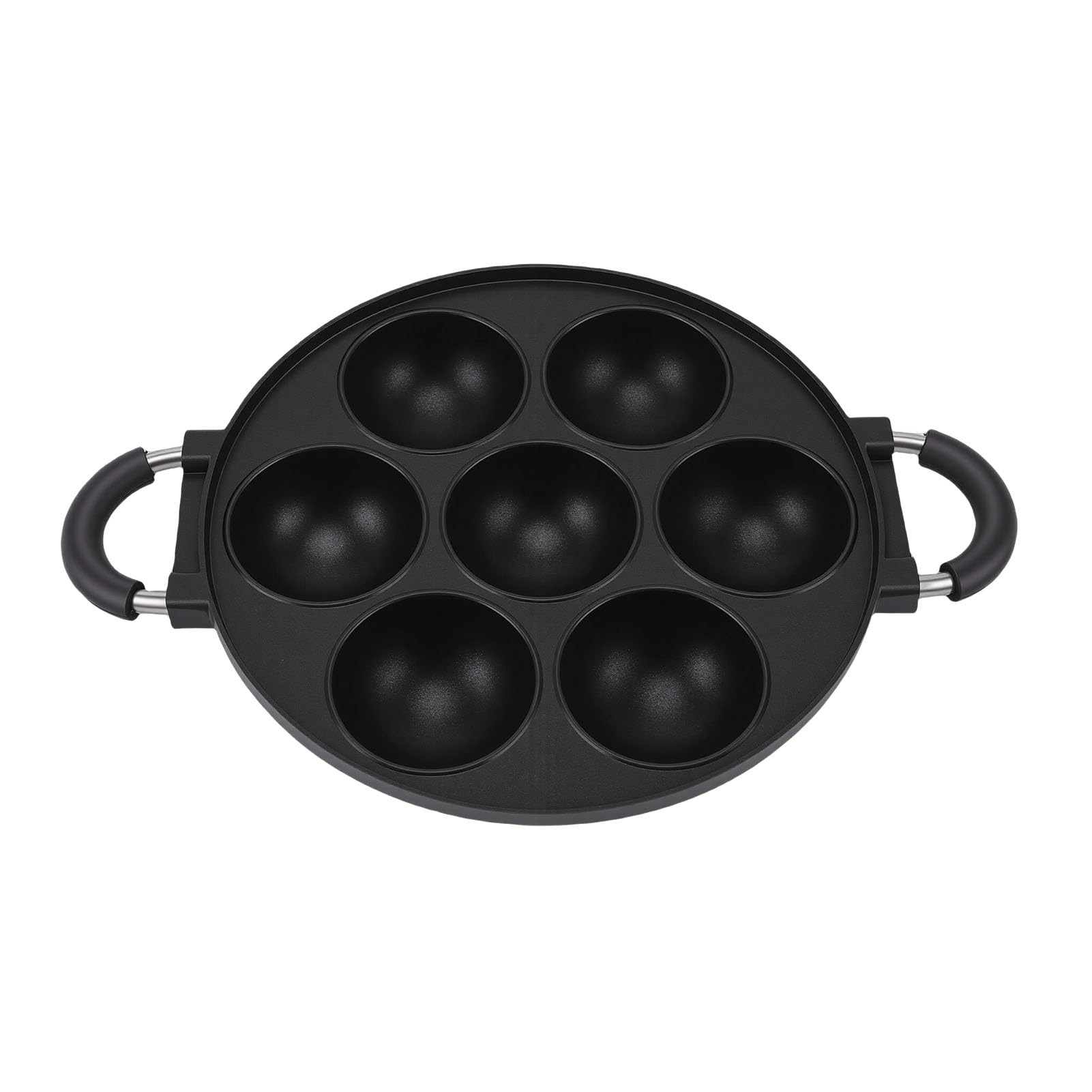 Dpofirs Grande Poêle à Griller Takoyaki, Poêle Antiadhésive à 7 Trous en Alliage d'aluminium pour Boulettes de Viande de Poulpe et Crêpes aux œufs, Double Poignées pour la Cuisson et la Cuisson sur
