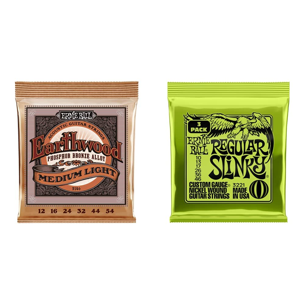 Ernie Ball Regular Slinky 3-pack ve EW Phos Med Light
