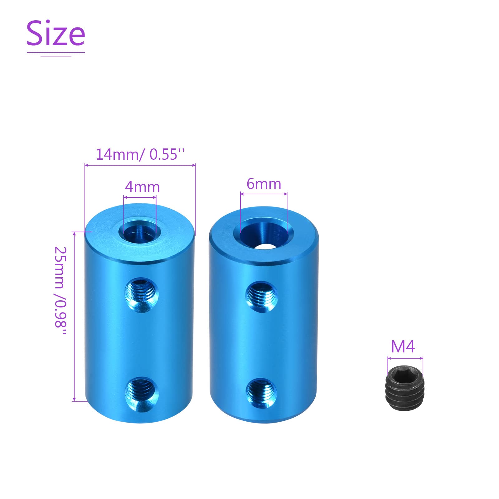 DMiotech 2 Pack 4-6mm Bore L25XD14 Rigid Coupling Shaft Coupling Joint Connector w Screws Aluminum Alloy Motor Shaft Connector for 3D Printer Blue - Image 3