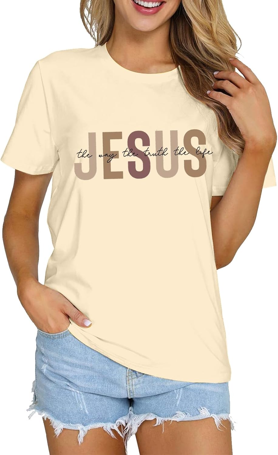 Christian Shirt for Women Jesus T-Shirt Jesus The Way The Truth The Life Retro Bible Verse Inspirational Tee Tops - Image 3