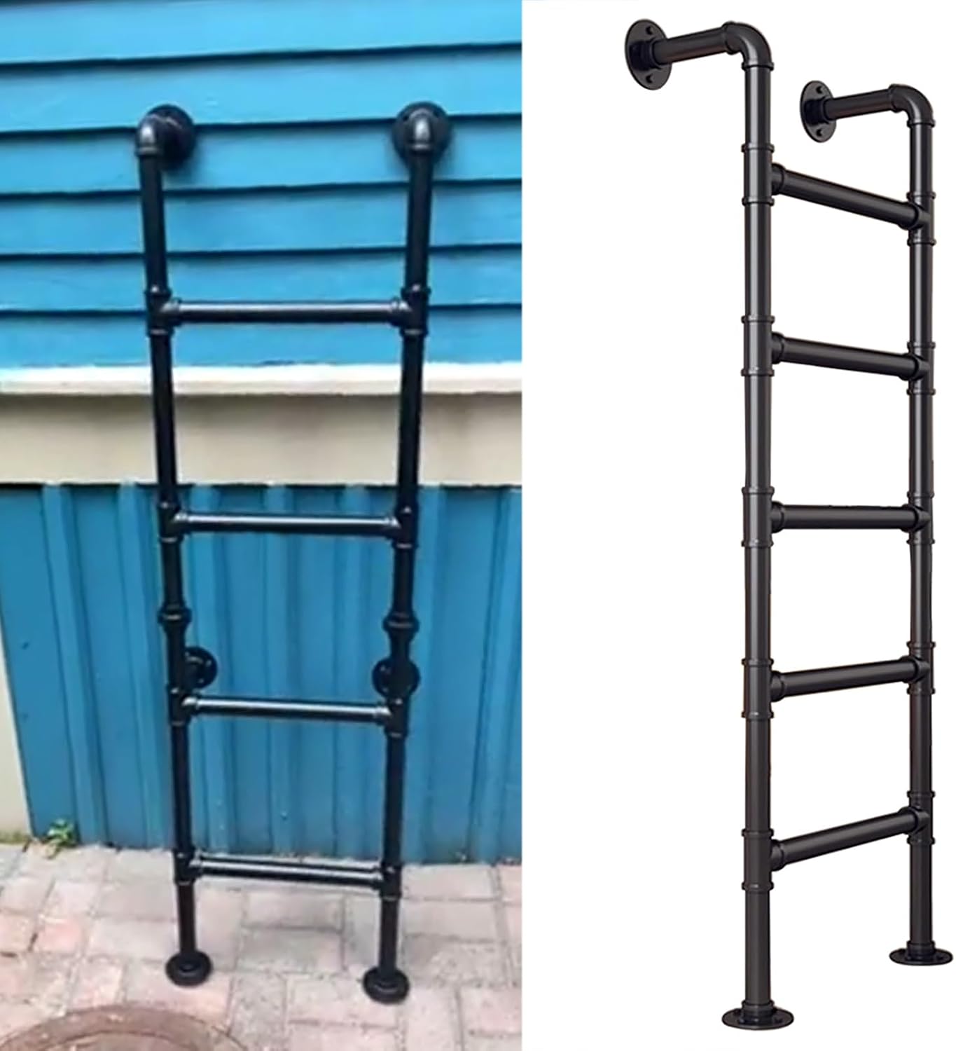 Adjustable Height Metal Step Ladder - 4ft to 9ft Anti-Slip Steel Climbing Ladder for Home, Loft & Entrance - Sturdy Round Tube Design, Customizable Size (165cm/65in)