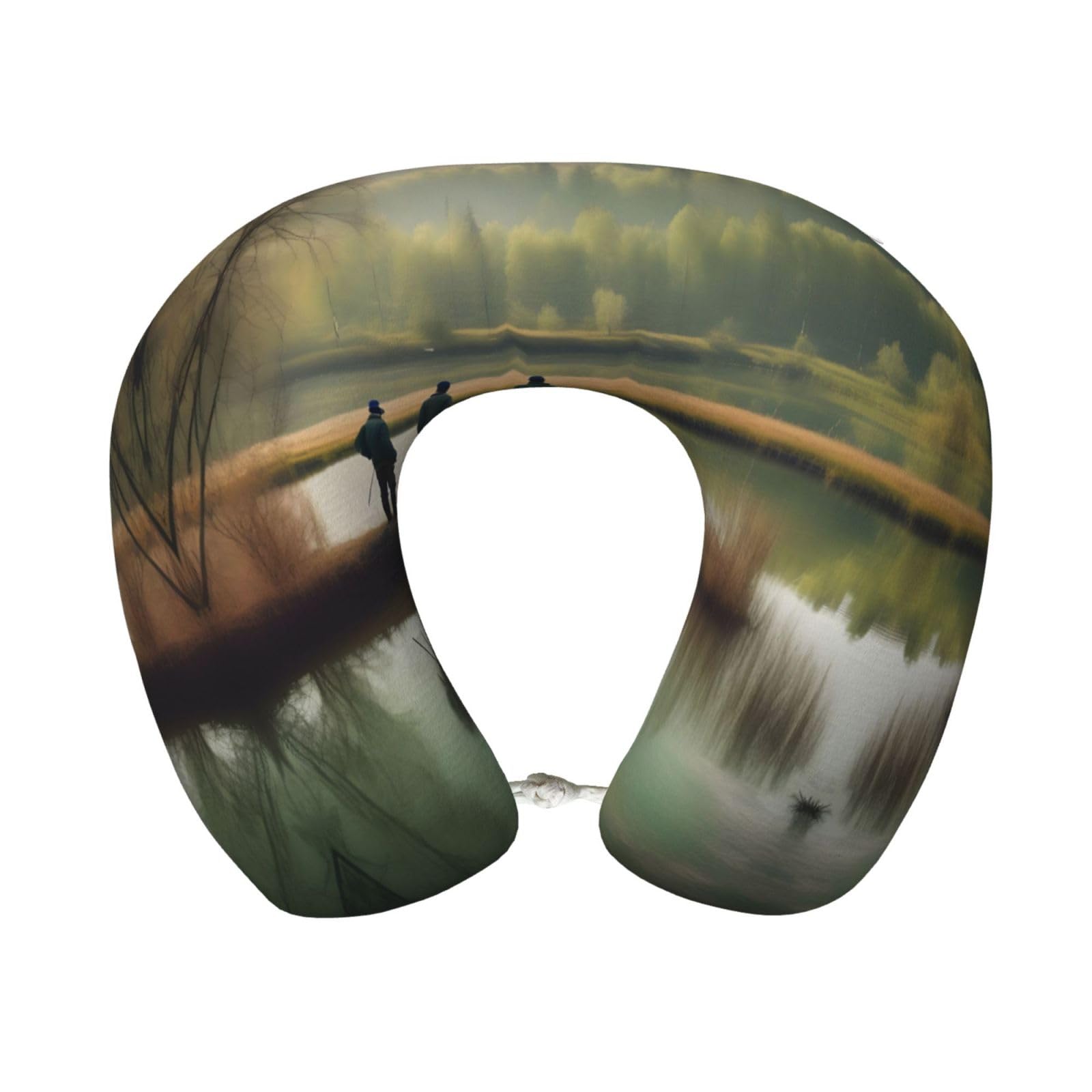 peiyeety Fishing Lake Fishermen Print Custom U-Shaped Pillow,Memory Foam Cervical Neck Travel Pillow,for Home,Camping,Travelling