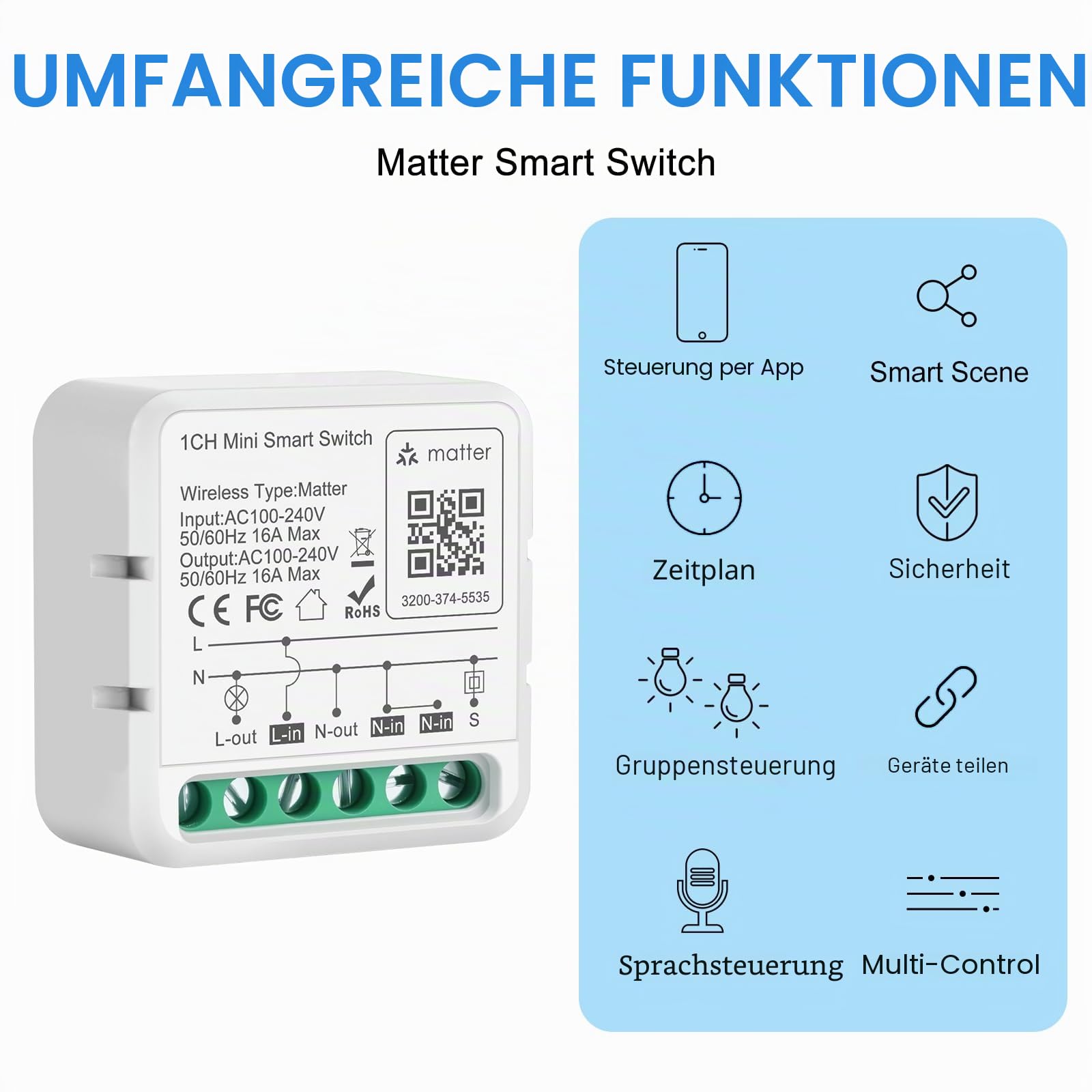Matter Schalter, Smart Lichtschalter Modul, Alexa Lichtschalter Smart Life