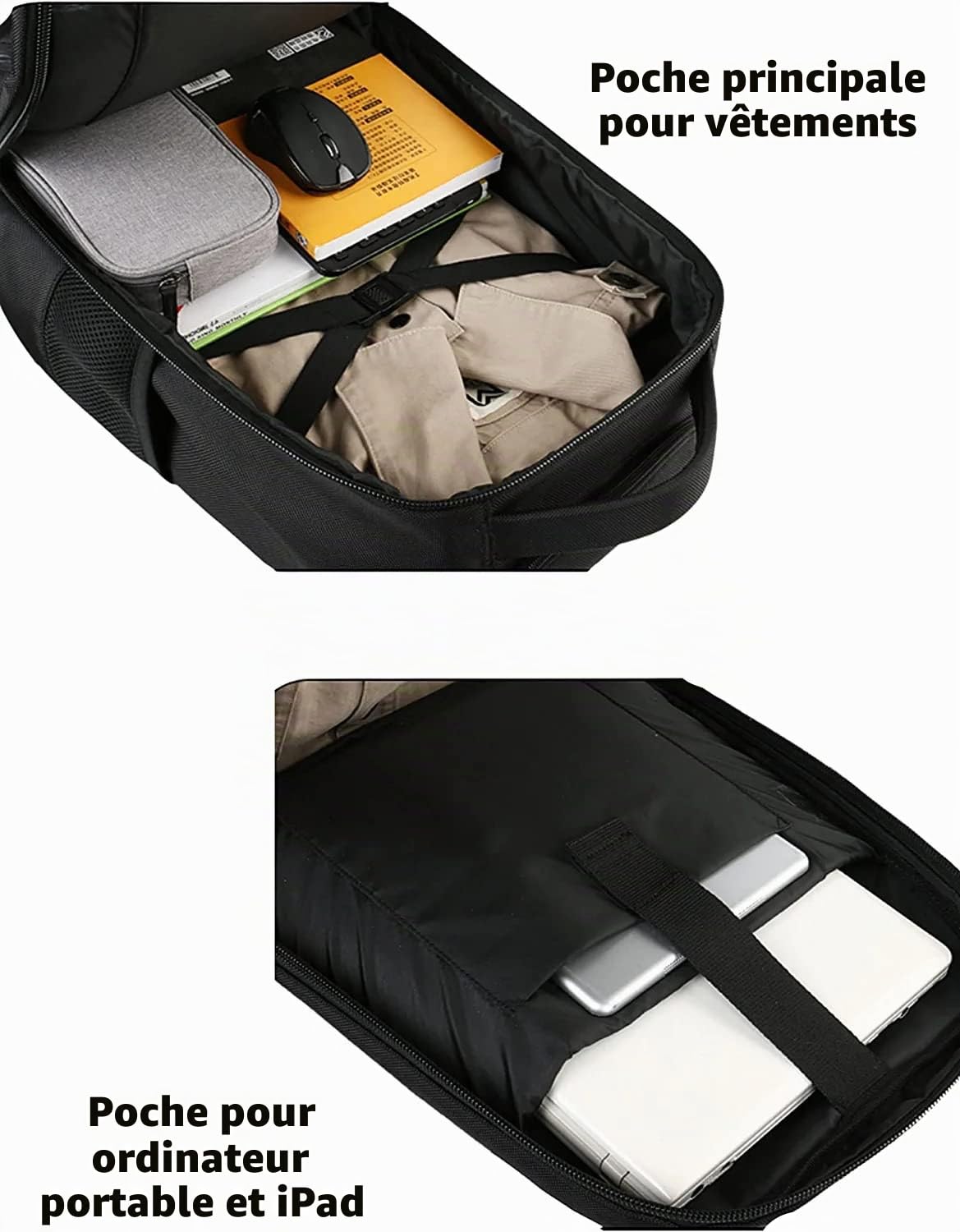 MATEIN Sac de Voyage à Roulettes, Grand Sac dos Roulette Sac à Dos Ordinateur Portable Femme, 18 Pouces Mallettes à Roulettes pour Ordinateur Portable Mallettes Pilote pour Homme Loisirs Affaire, Noir
