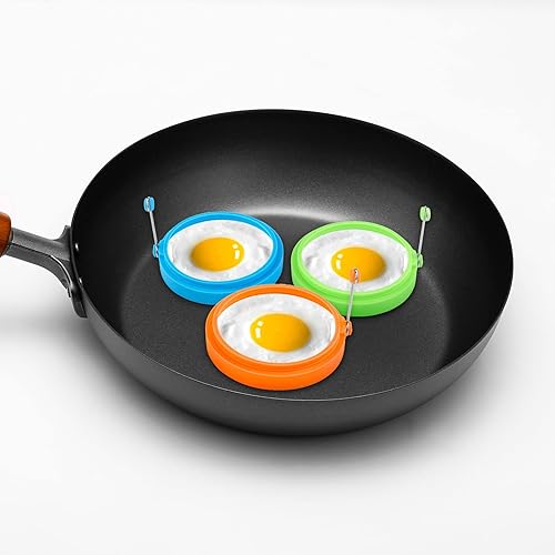 Miniatura 7 de Paquete de 8 anillos de cocina de silicona, molde antiadherente de 4 pulgadas para huevos redondos perfectos, panqueques, hamburguesas vegetarianas