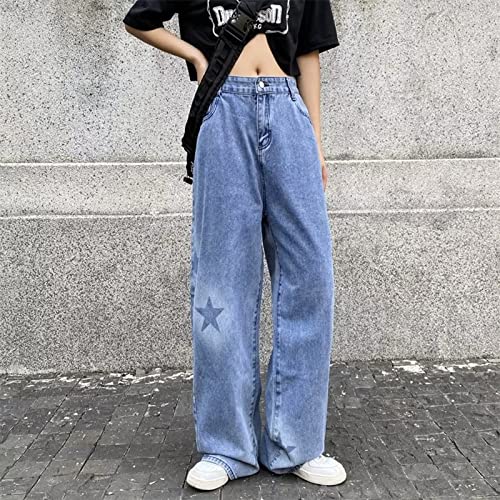 Women's Vintage Star Print High Waist Straight Wide Leg Jeans Baggy Boyfriend Denim Pants2