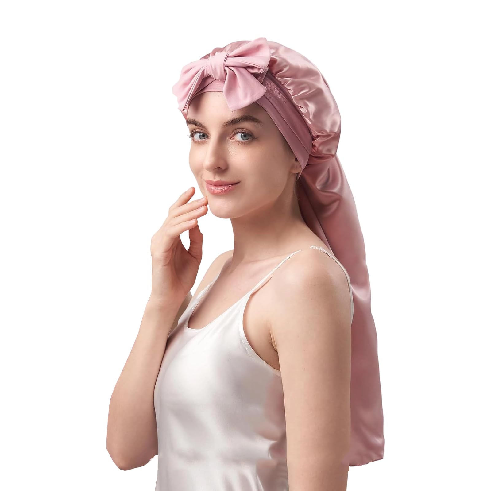 Gorro de moda para dormir elástico para cabello rizado, suave para la noche, diadema de seda