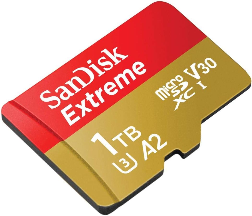 Extreme 1 TB microSDXC Memory Card + SD Adapter with A2 App Performance + Rescue Pro Deluxe, Up to 160 MB/s, Class 10, UHS-I, U3, V30