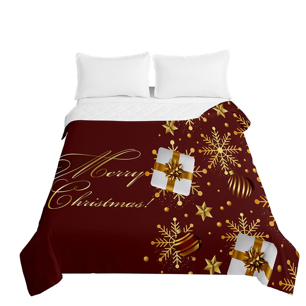 Surwin Christmas Gift Embossed Christmas Quilted Bedspreads Single Double Super King Bed, 3D Print Bedspread Quilt Bed Throws Blanket Lightweight Coverlet Microfiber All Season Comforter, 220X240cm