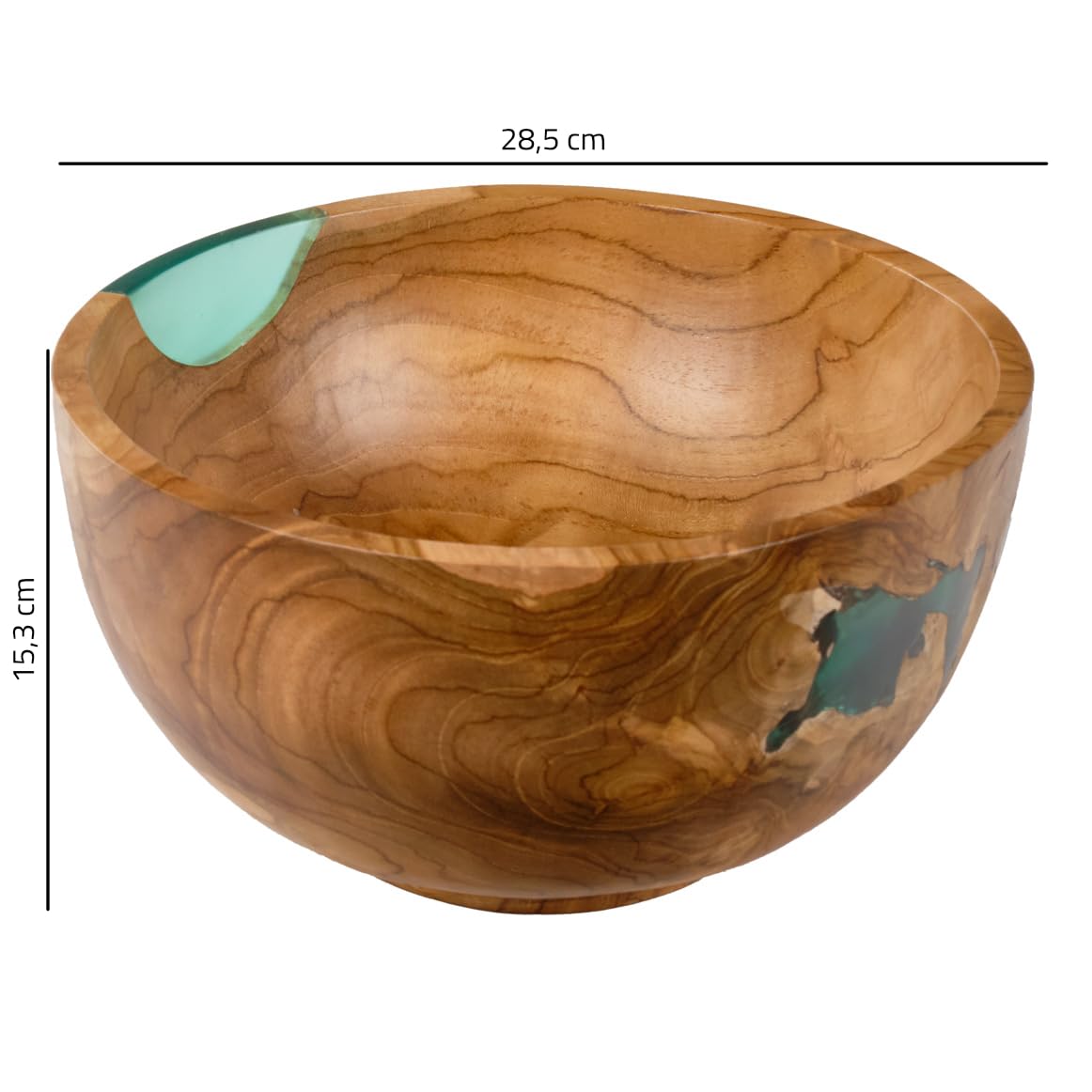Meubletmoi Saladier Rond D. 28 cm en Bois de Teck et résine Bleue Transparente décoration Cuisine – Unique et Original – Rogue