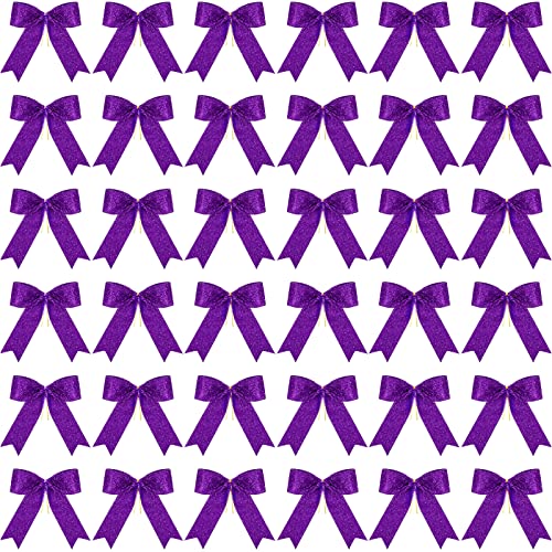 Sumind 36 Pieces 5 x 4 Inch Glitter Bow Tie Ribbon Twist Tie Bows for Treat Bags Gift Wrapping Basket Wedding Shower Birthday Christmas Party Decoration (Purple)