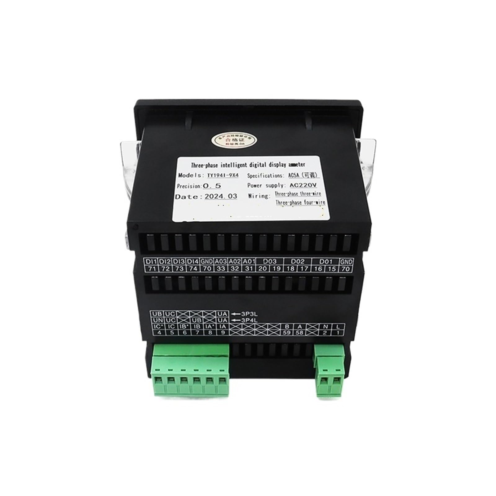 Amperometro LED trifase 96 x 96 mm display digitale con trasformatore di corrente