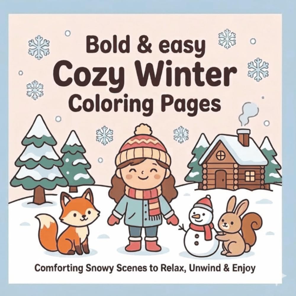 Bold & Easy Cozy Winter Coloring Pages: Simple Large-Print Winter Scenes for Adults & Seniors Featuring Cozy Cabins, Hot Cocoa, Snowy Landscapes, and Stress-Relief Designs | 8.5 x 8.5 Inches |