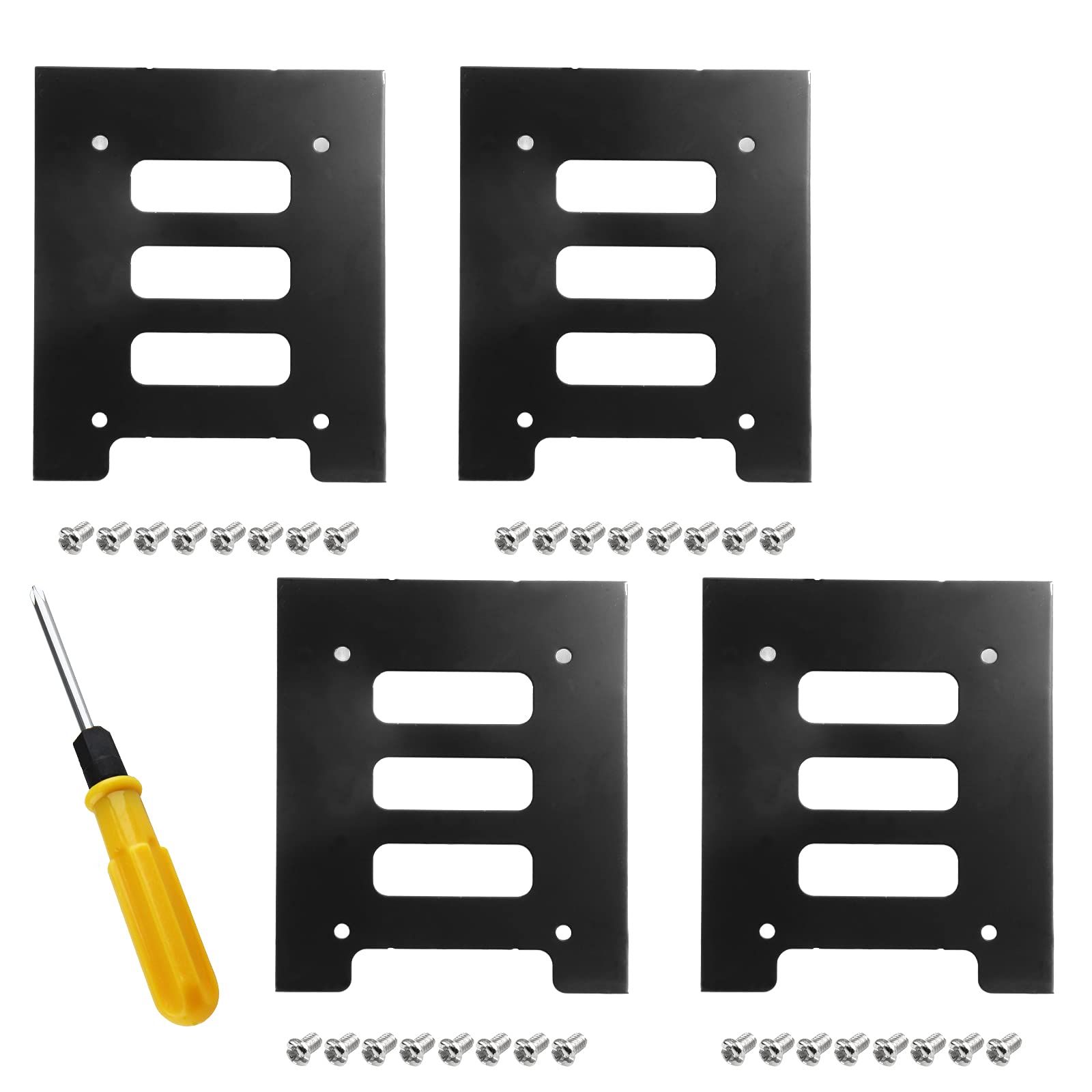suiwotin 4PCS SSD Bracket 2.5 to 3.5 Adapter, SSD HDD Hard Disk Drive Bays Holder, SSD Mounting Bracket Kit Metal Mounting Bracket Adapter with Screwdriver and Screws