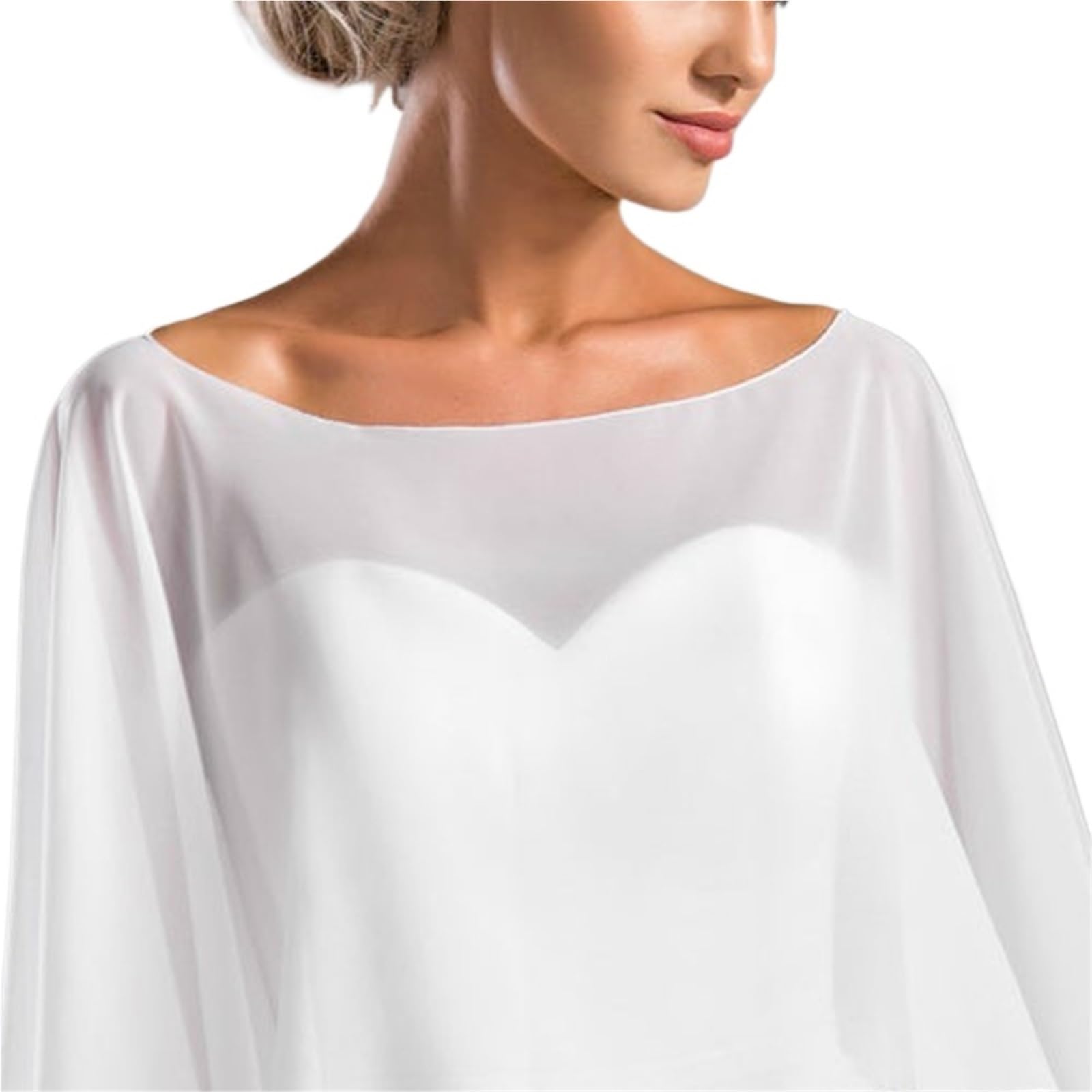 Boda nupcial gasa capa larga cena fiesta Formal manto for dama cuello redondo Prom mujeres chal elegante envoltura blanco rosa negro Estola De Mujer