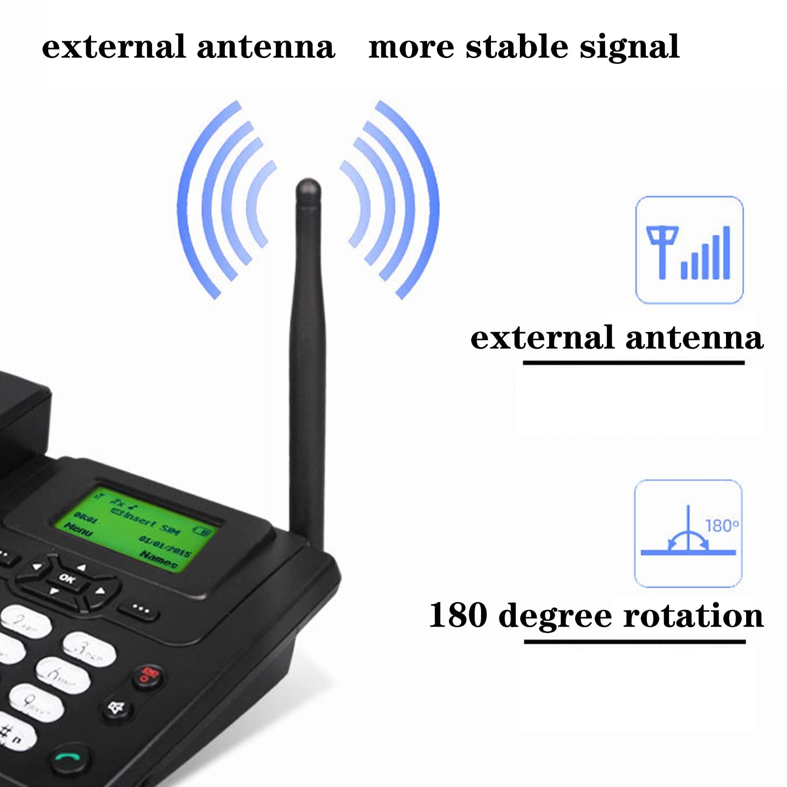 IBOWZ Telefon przewodowy na biurko dwupasmowy telefon komórkowy GSM, telefon biurkowy, bezprzewodowy telefon stacjonarny, telefon stacjonarny, telefon stacjonarny do domowego biura, hotelu, funkcja