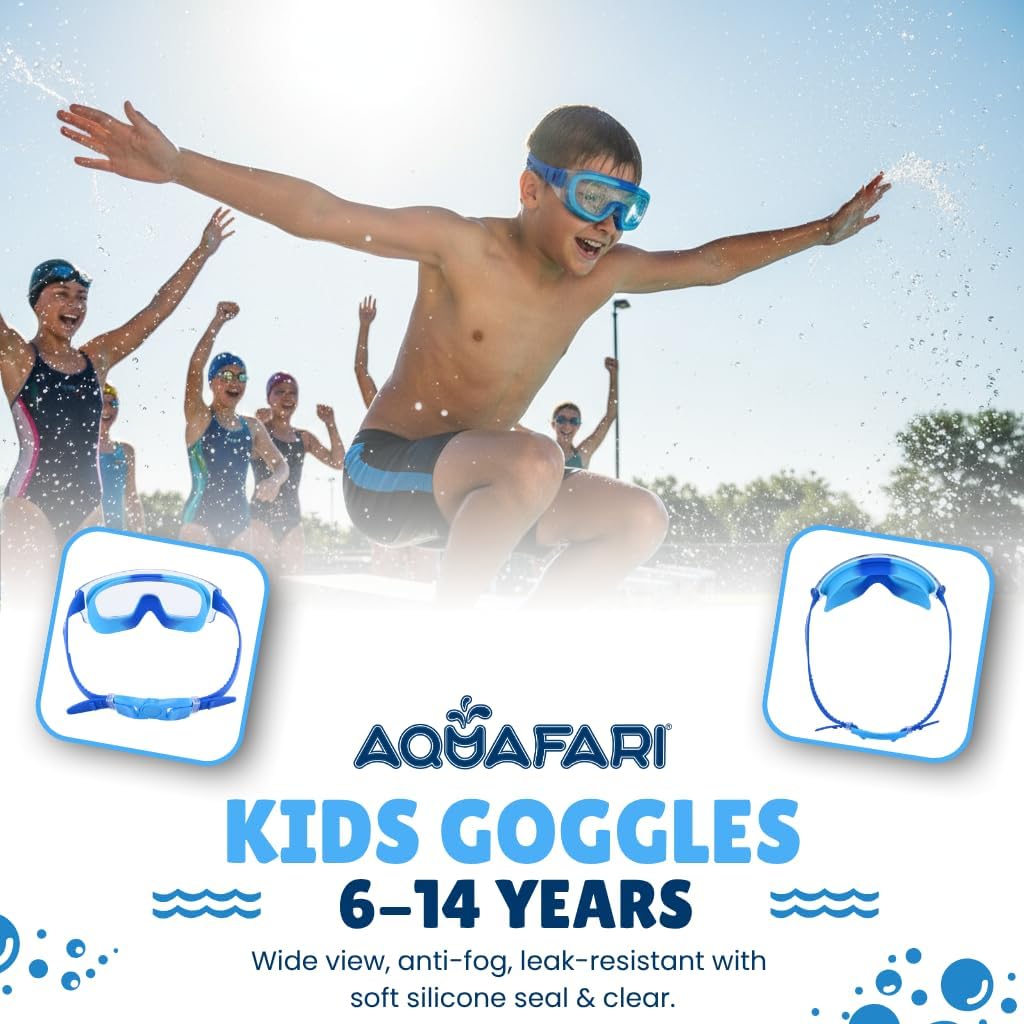 Kids Swim Goggles Ages 6–14 | Wide View Leak-Resistant Anti-Fog Swimming Goggles for Boys & Girls