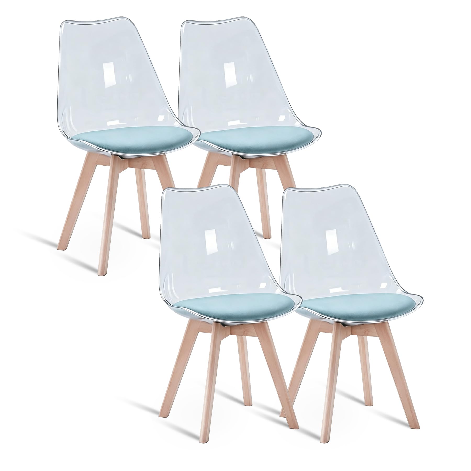 GrandCA HOME Lot de 4 Chaises de Salle à Manger avec Coussin de Siège en Velours, Chaises Latérales Transparentes pour Cuisine, Salle à Manger, Chambre à Coucher (Vert/Velours)