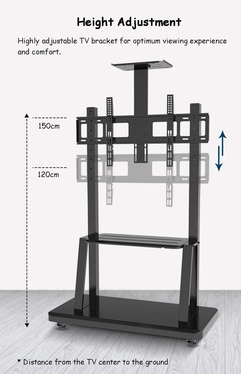 Supporto TV portatile Supporto TV con rotelle Altezza regolabile, Carrello mobile portatile per carichi pesanti per TV OLED al plasma/LCD/LED da 55-75 pollici, Nero, Portata 105 kg Supporto da tavol