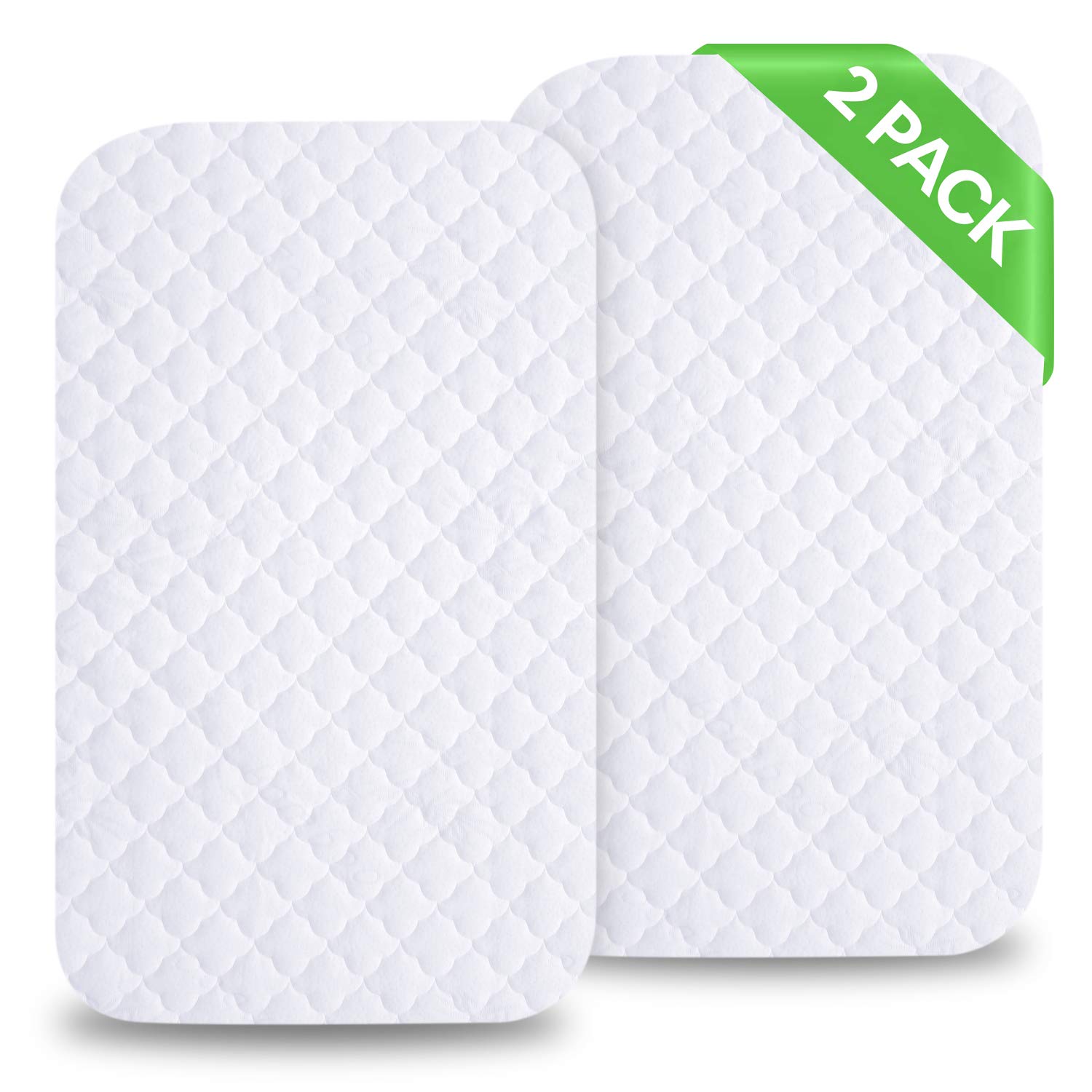 Waterproof Bassinet Mattress Pad Protector Compatible with MiClassic, Mika Micky, Fodoss, Baby Delight Beside Me Dreamer Bassinet, Papablic, Angelbliss, AMKE & Most Rectangle Mattresses Up to 34”x 21”