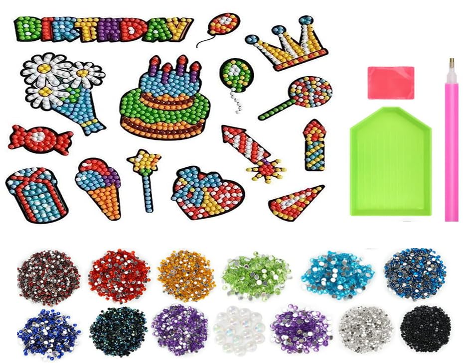 IVA Collection Gem Diamond Painting 5D Stickers, Mosaic Charms Stone Rhinestone Dots DIY Art and Craft Painting Kit for Kids Children Activity Create Stickers (Happy Birthday) (B0CD2JF7YH) Amazon Price History, Amazon Price Tracker