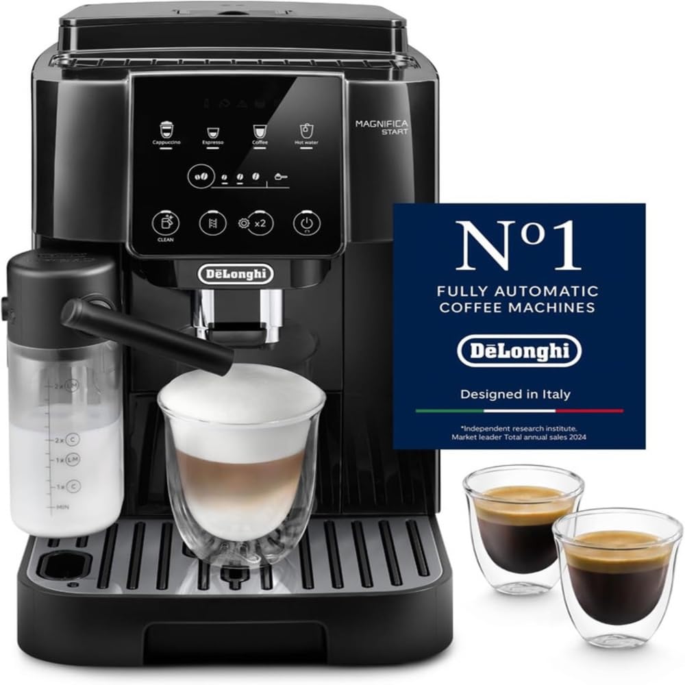 De'Longhi Coffee Machine MAGNIFICA START Fully Automatic Espresso Machine with 8+ Hot & Iced Beverages, Soft Touch Interface, 13 Grinder Settings, LatteCrema, Twin Shot ECAM220.60.B (Made in Europe)