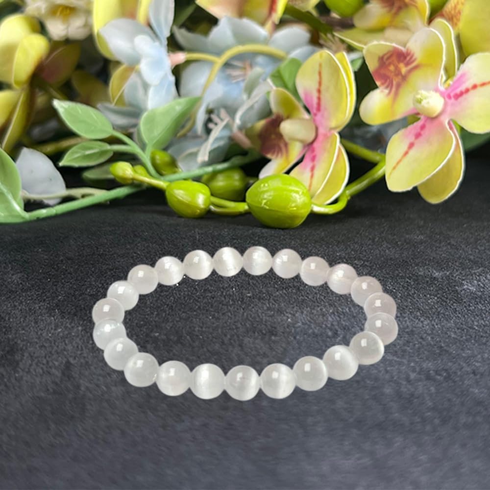 8mm Selenite Round Beads Stretch Bracelet - Image 6