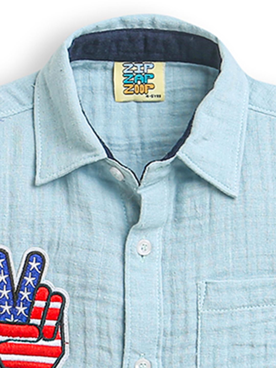 ZIP ZAP ZOOP Sky Blue Victory Embroidered Collar Neck Half Sleeve Casual Boys Shirt | 1-1.5 Years 1