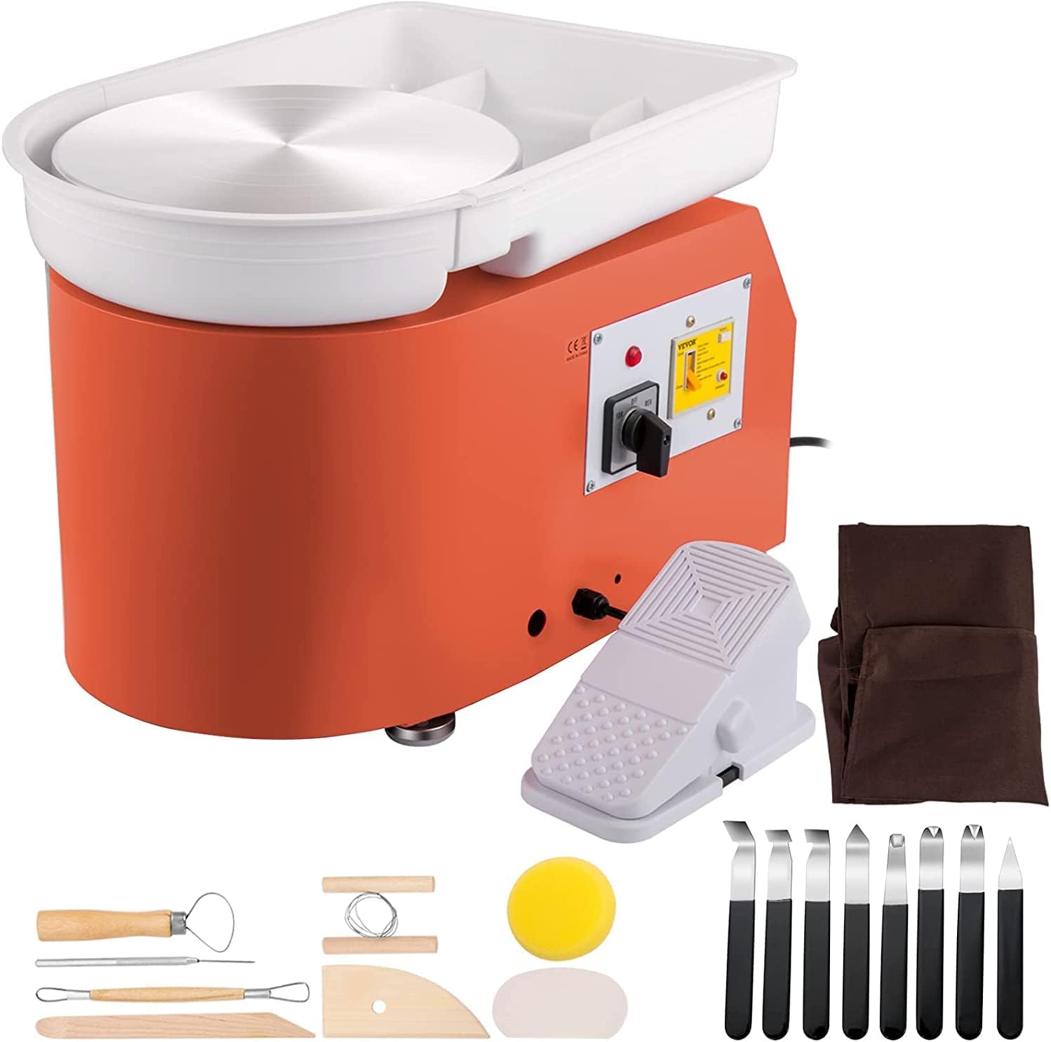 VEVOR Pottery Wheel 28cm Pottery Forming Machine with Detachable Basin Foot Pedal Control 350W Art Craft DIY Clay Tool for Art Craft Work and Home DIY Orange, 18 Piece