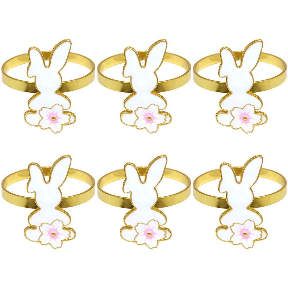 Fituenly 6pcs Bunny Napkins Rings Easter Napkin Holders Kitchen Serviette Buckles Table Settings Decoration for Easter Dinner Decor
