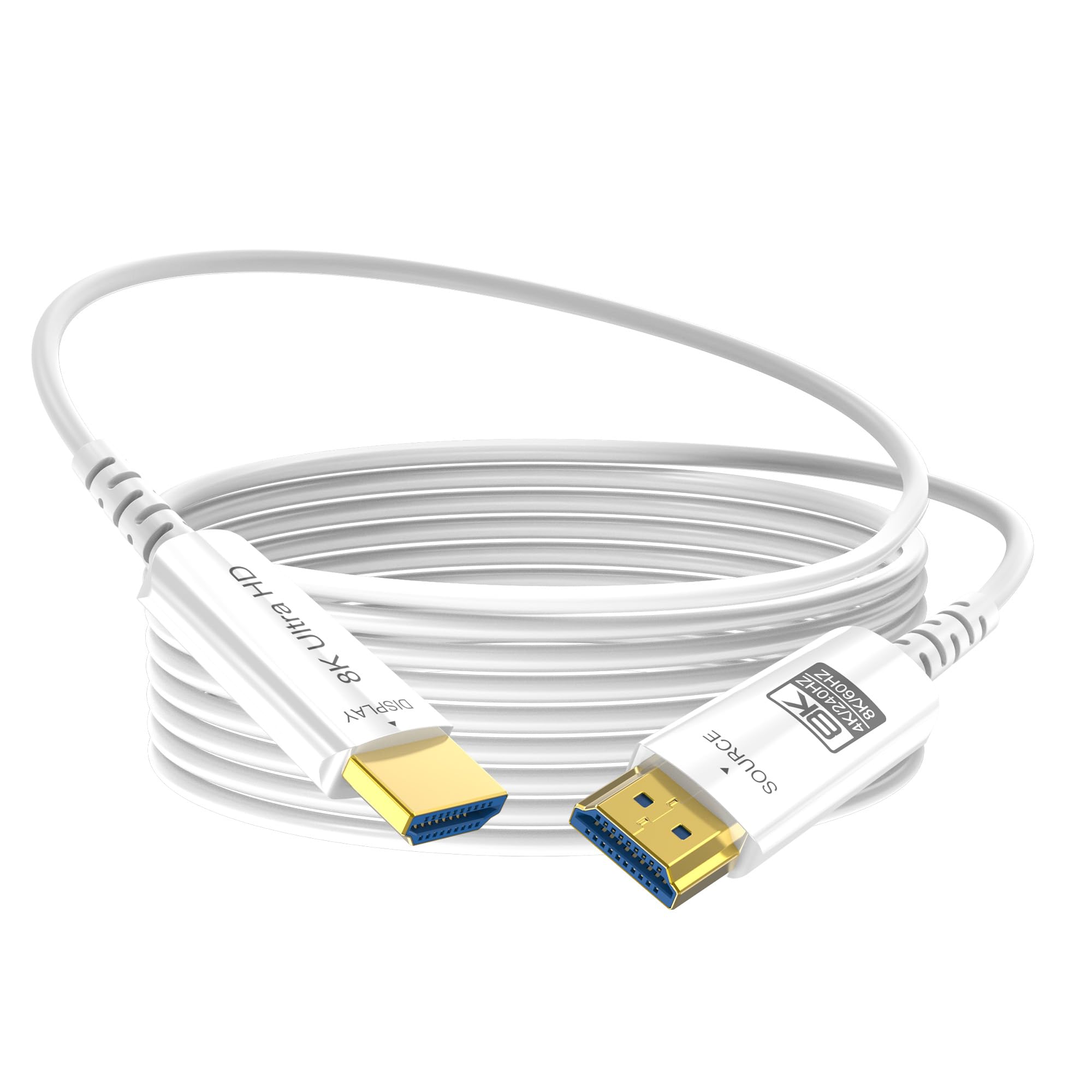 Cavo HDMI in fibra ottica 8K, 40 m, 8K a 60 Hz, 4K a 240 Hz, sottile cavo HDMI extra lungo 48 Gbps ad altissima velocità, HDR dinamico, eARC, HDCP 2.2 e 2.3, 3D, compatibile per PS4/5/Xbox/TV/laptop