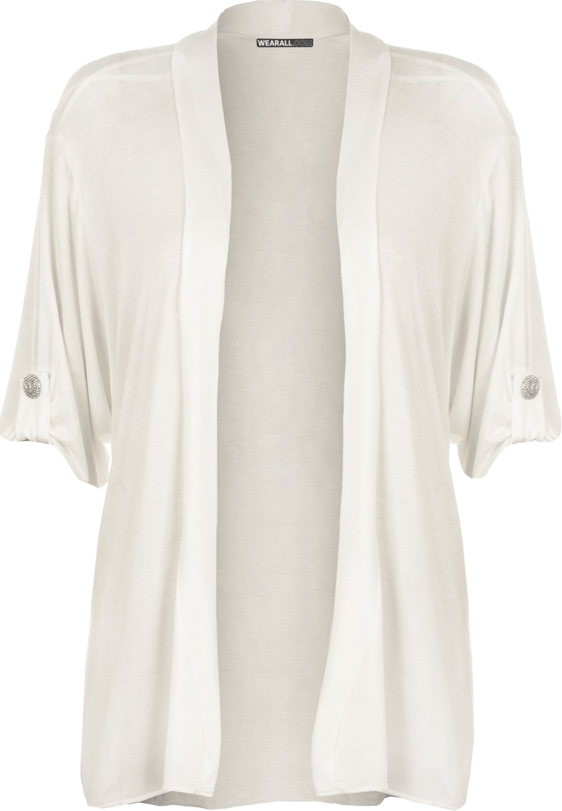 WearAll New Ladies Plus Size Short Sleeve Button Open Cardigan Womens Stretch Top White 20/22
