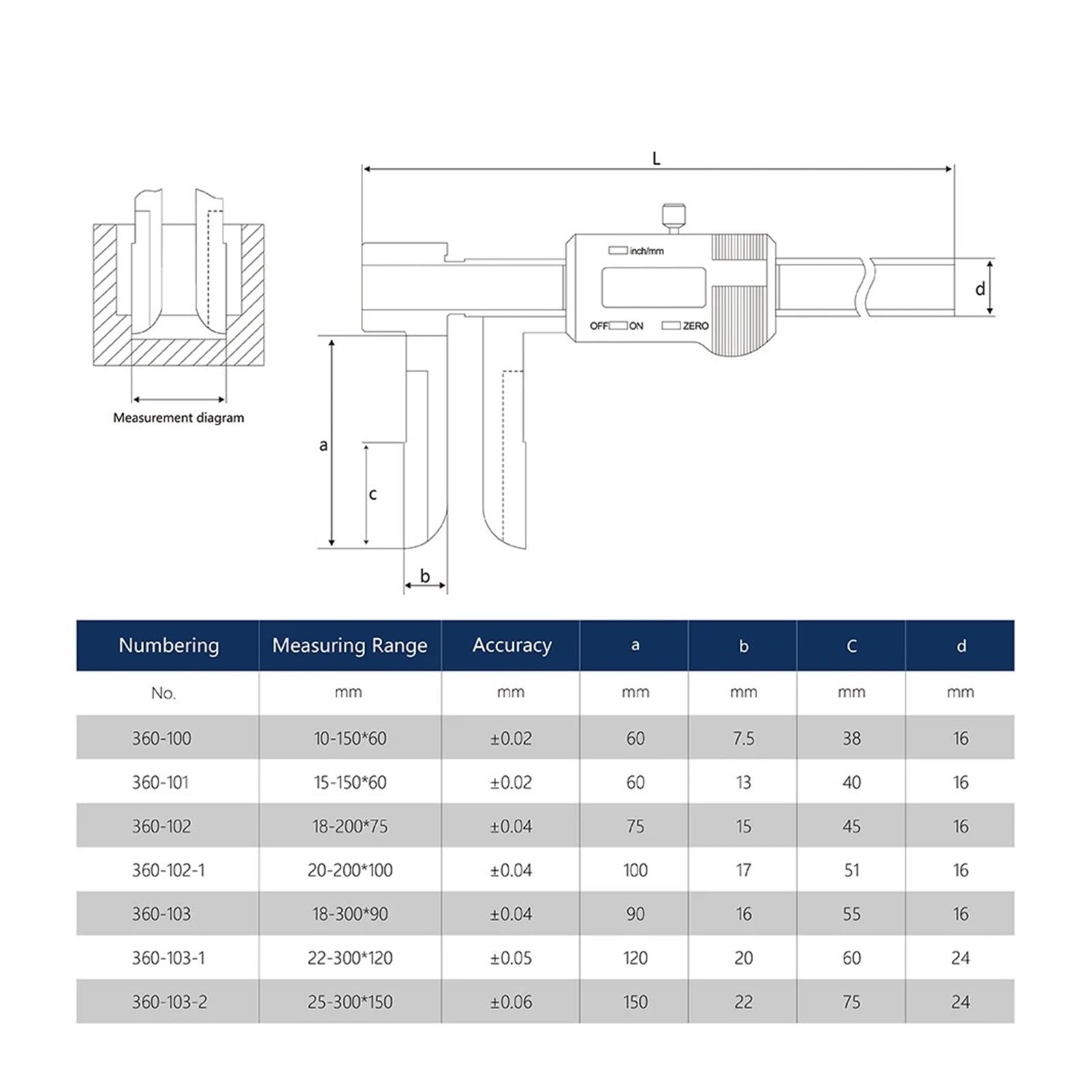 Lange Backe Innendurchmesser Digitalanzeige Messschieber 150mm 200mm 300mm 4CR13 Nicht Standard Messschieber Industrie(22-300 120mm)
