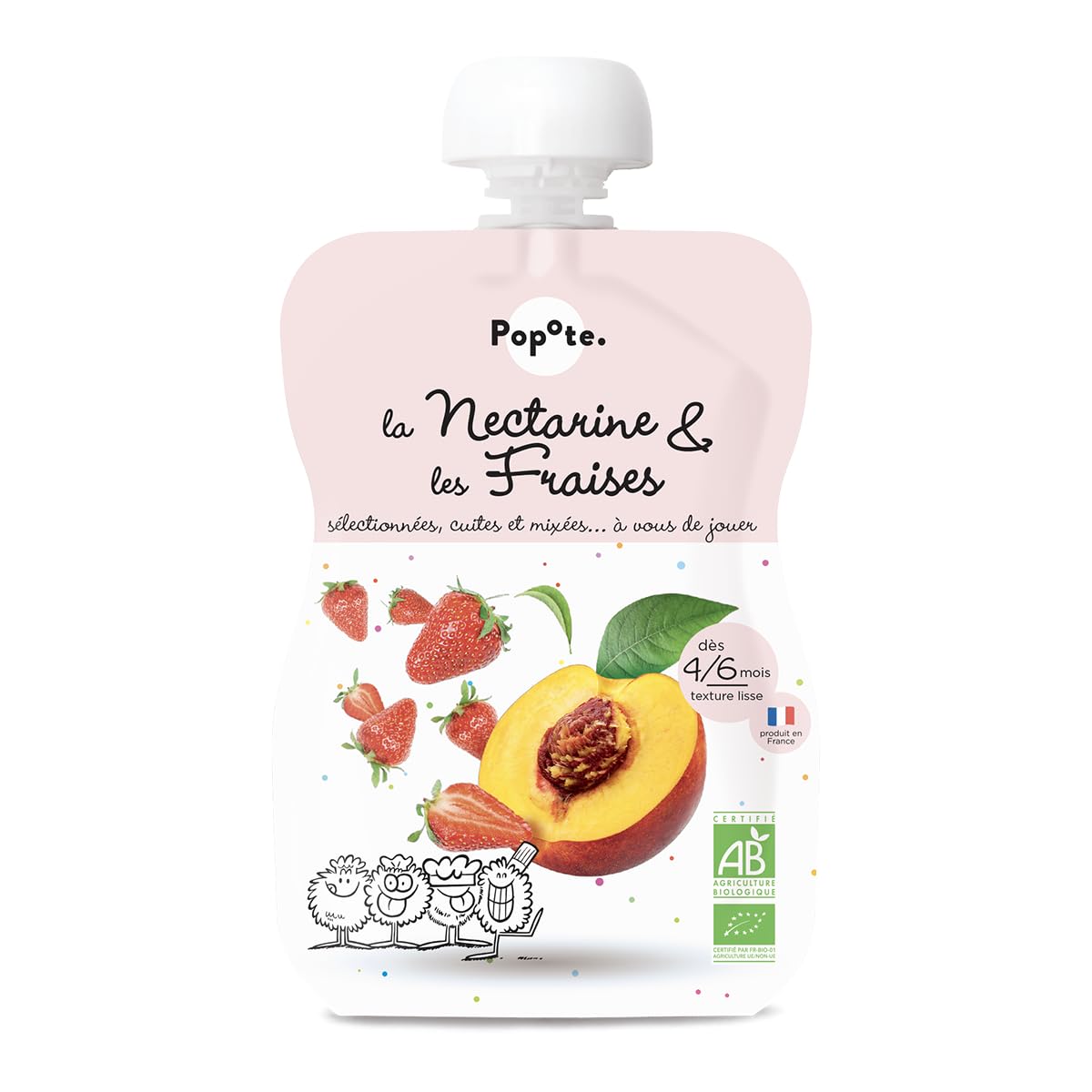 POPOTE - Purée Nectarine Fraises Bio - Dès 4/6 Mois - Recette Fruits Sans Sucres Ajoutés - Texture Lisse Adaptée Aux Bébés - Idéal Pour Diversification Alimentaire - Format Pratique - Pack 10 x 120 g