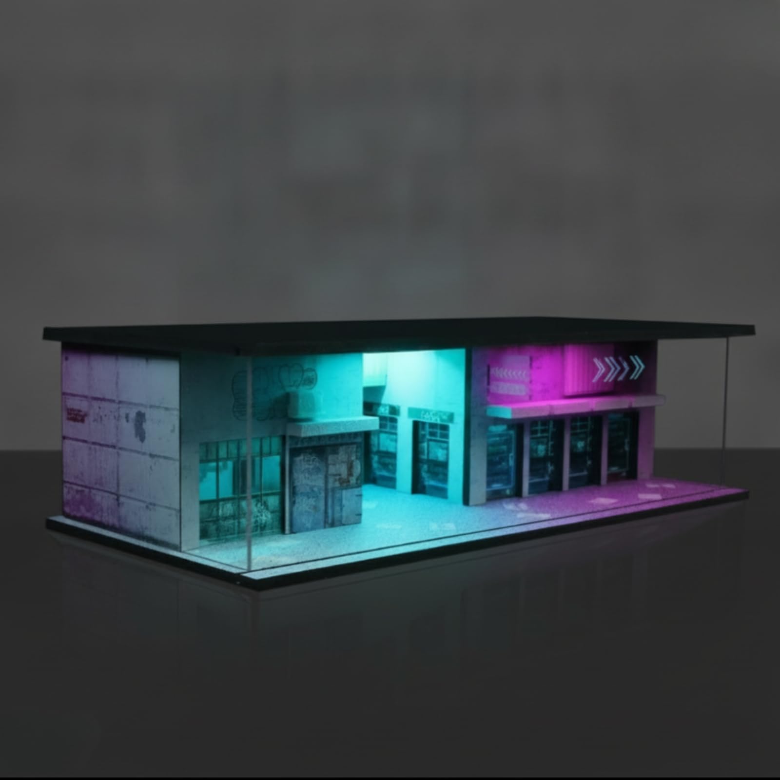 Modello di Scena Tecnopunk Luminoso Diorama in Miniatura da Collezione Vetrina con Porta in Acrilico per Scrivania, style to 3