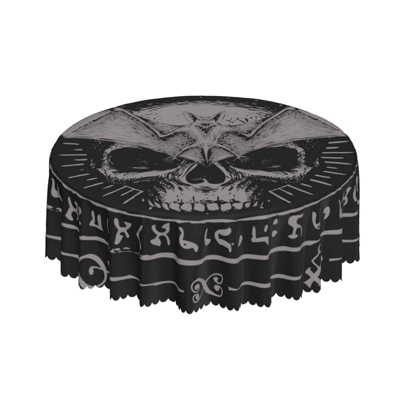 Lsjuee Mystical Symbol Skull Bat Black Round Tablecloth 60 Inch Printed Washable Tablecloth for Dining Party Holiday Fall Home Decorative