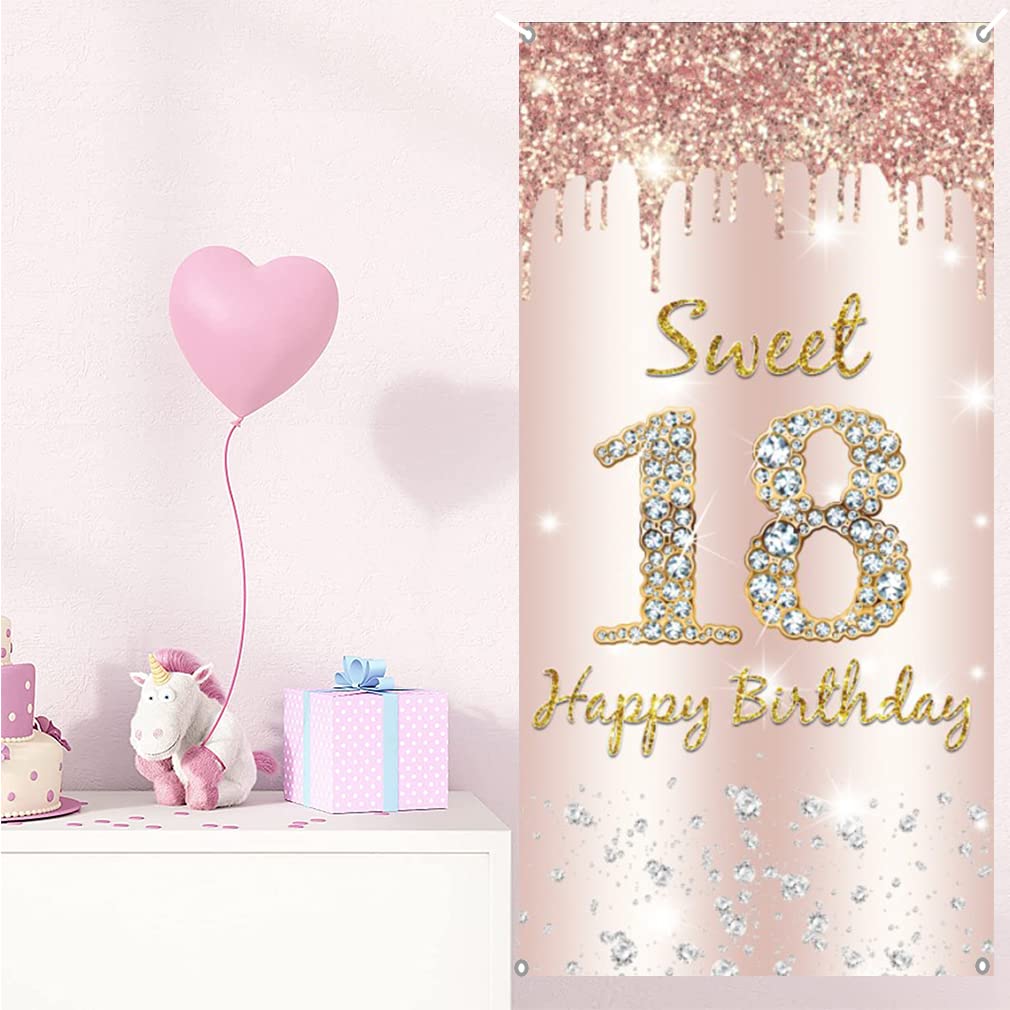 Banderole Décorative Pour 18e Anniversaire De Fille - 18e Anniversaire - Or Rose - Panneau En Tissu - Bannière Suspendue - Décoration D'anniversaire Pour Fille