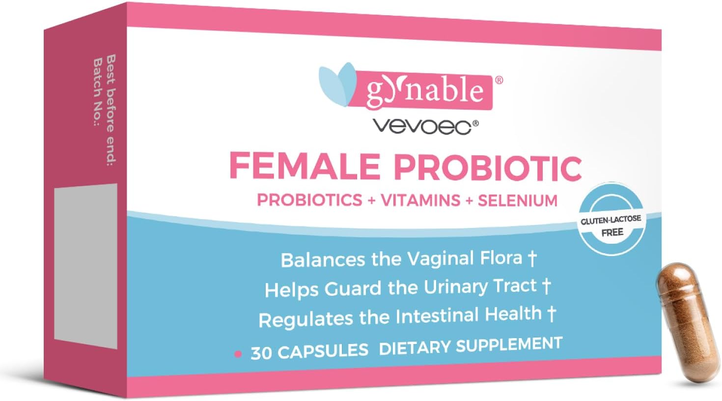 Gynable Vaginal Probiotics for Women,Female Probiotic for pH Balance with Lactobacillus 5 Billion CFU Probiotics Blend,Selenium-Vitamin D3,Promote Healthy Vaginal Odor & Vaginal Flora,30 Count