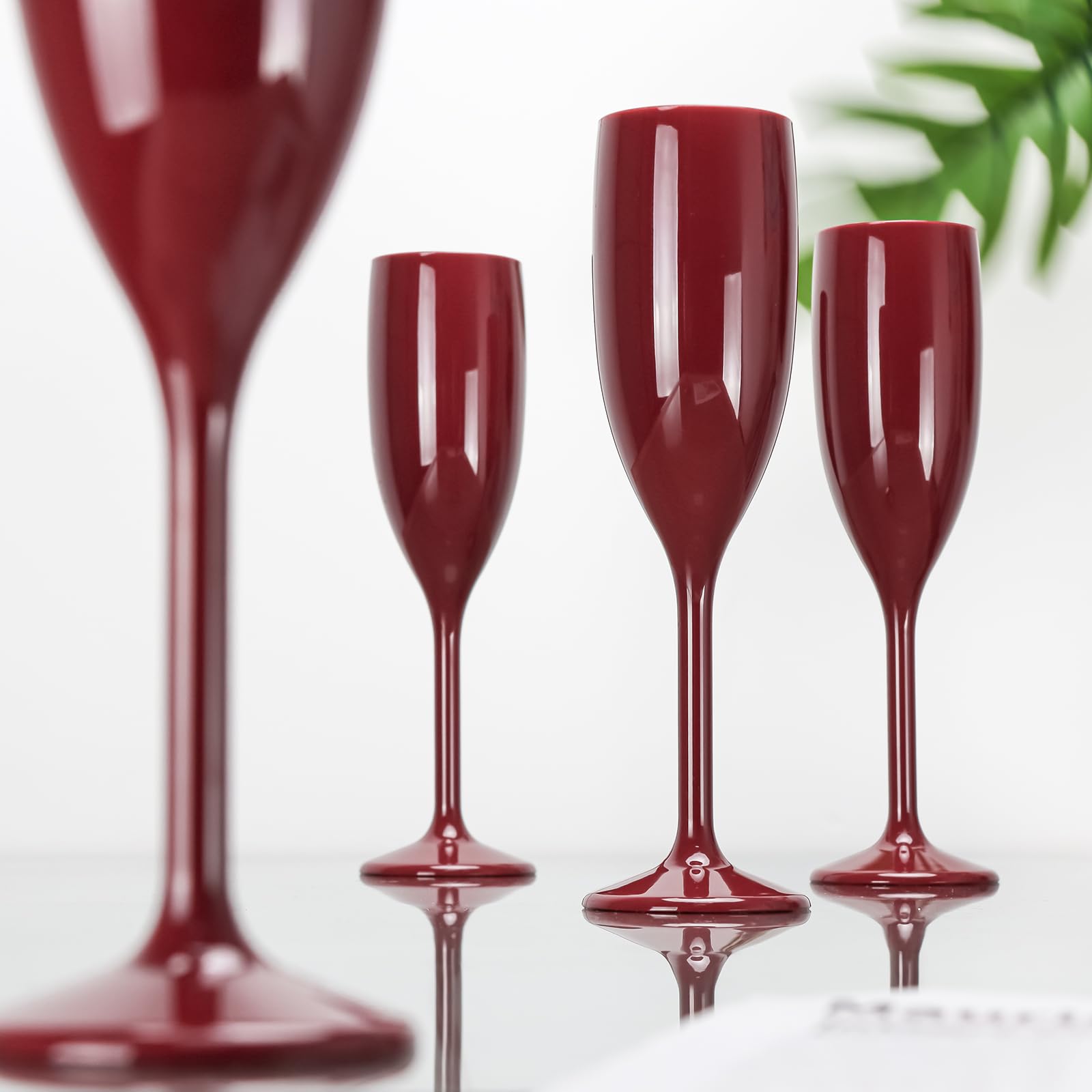 Flute da champagne in acrilico, calici da champagne, per tostatura di nozze, calici da champagne, in plastica, riutilizzabili, infrangibili, per addio al nubilato, addio al nubilato, feste (bordeaux