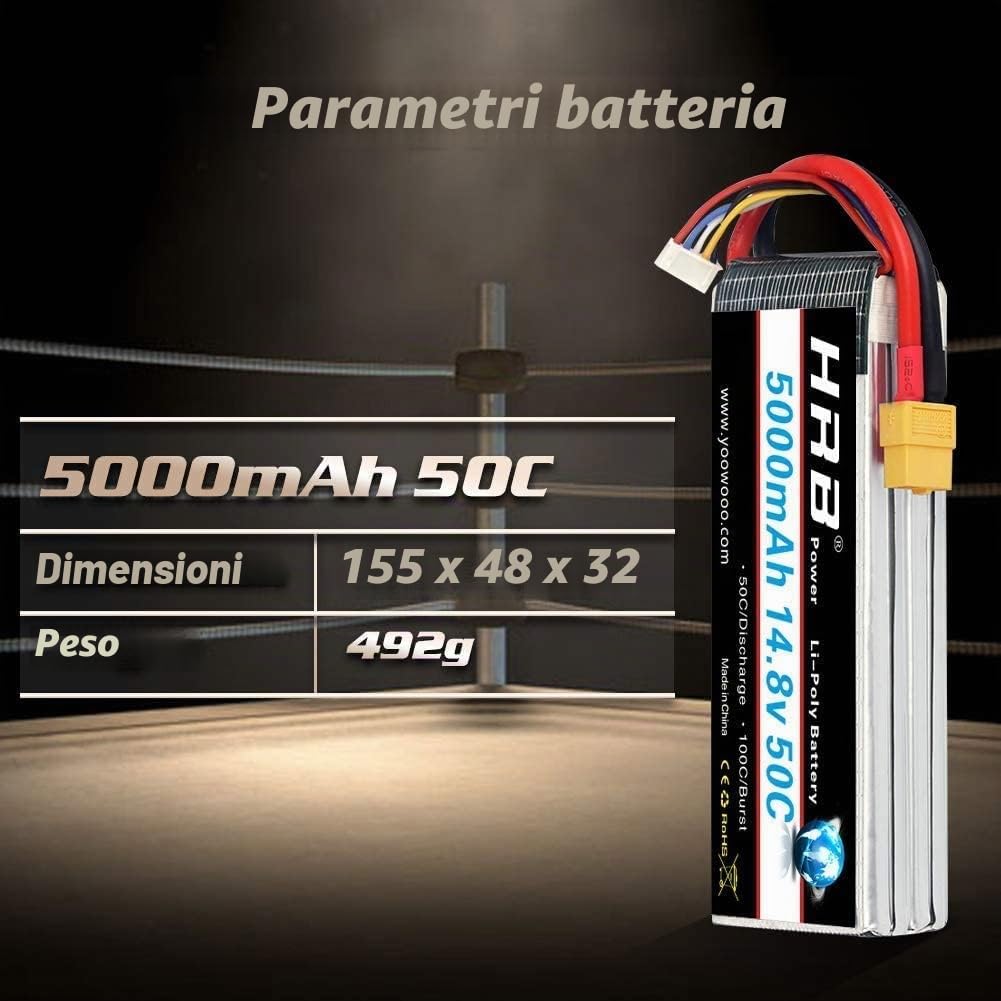 HRB Batteria 4S 14.8V 5000Mah 50C Lipo con Spine XT60 per RC Airplane RC Helicopter RC Auto RC Truck RC Boat UAV Drone FPV