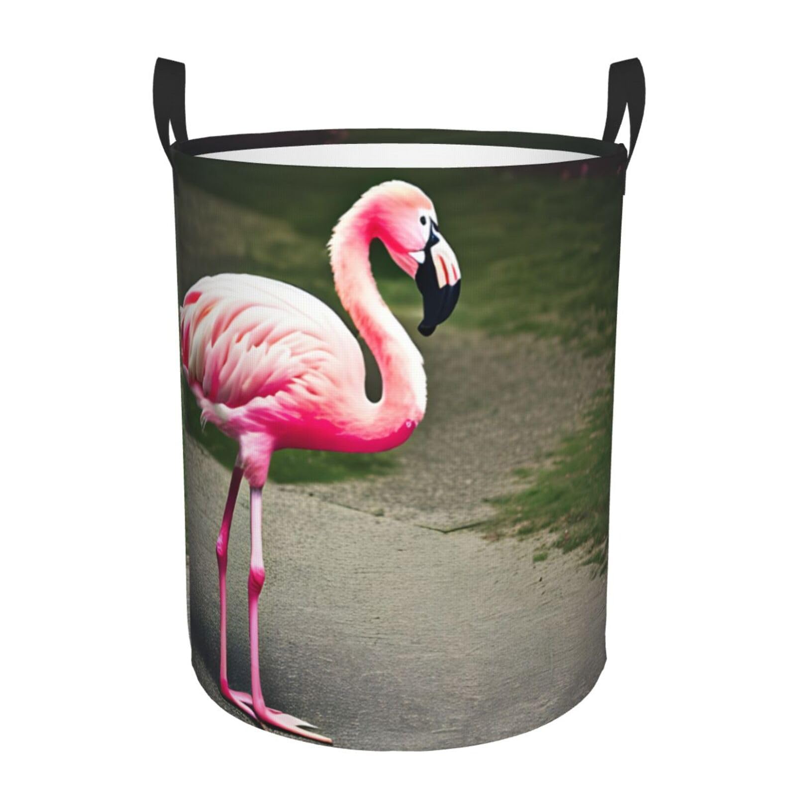 S Collapsible Laundry Hamper Round Pink Flamingo Print Storage