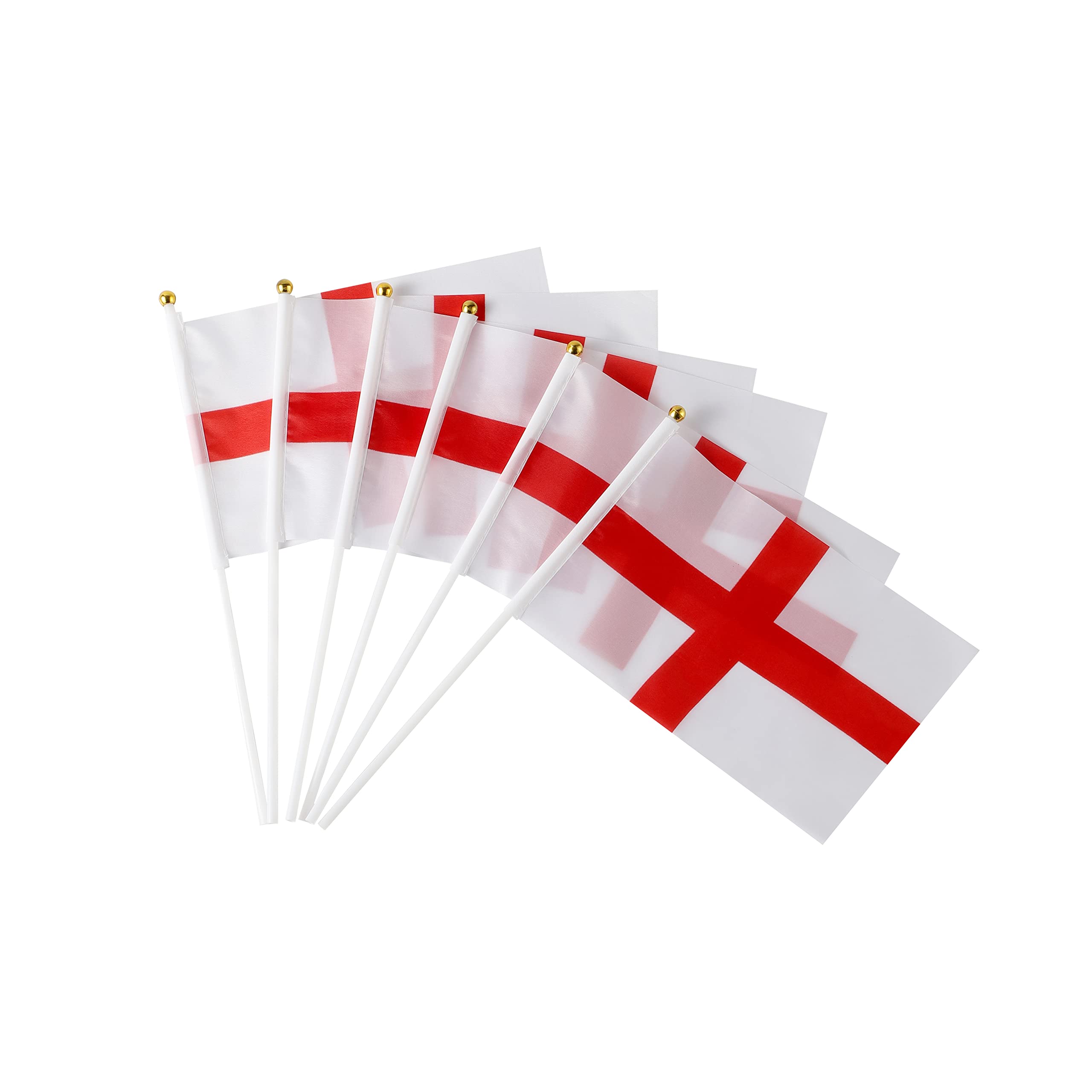 6 x England Handheld Flags With Stick Poles For St Georges Cross Sports Waving Country Celebration Events National Day Mini Cricket Football Small Desktop Hand Decoration