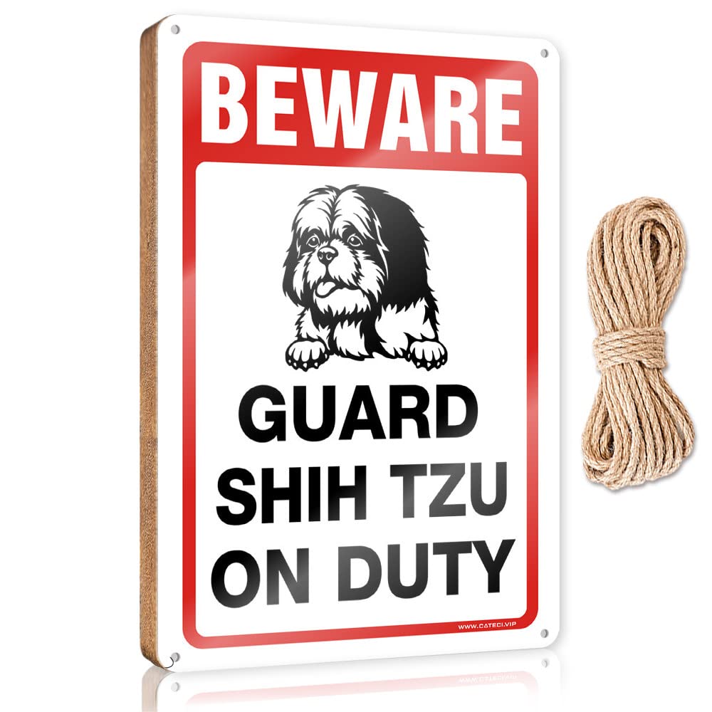 Dtha One Color Bathroom Signs Decor Funny Beware! Guard Shih Tzu On Duty Wooden Sign Wood Decor Sign Hanging Decor Porch(23X35cm)
