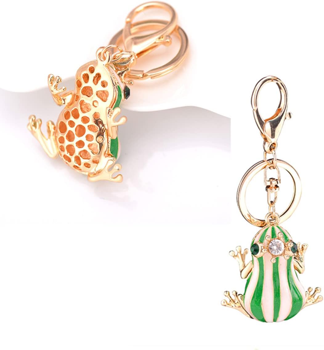 Frog Keychain, Frog Charm Fashionable Keychain, Cute Rhinestone Green Frog Keychain Key for Women Handbag Pendant Accessories Car Key Rings(Green) - Image 4